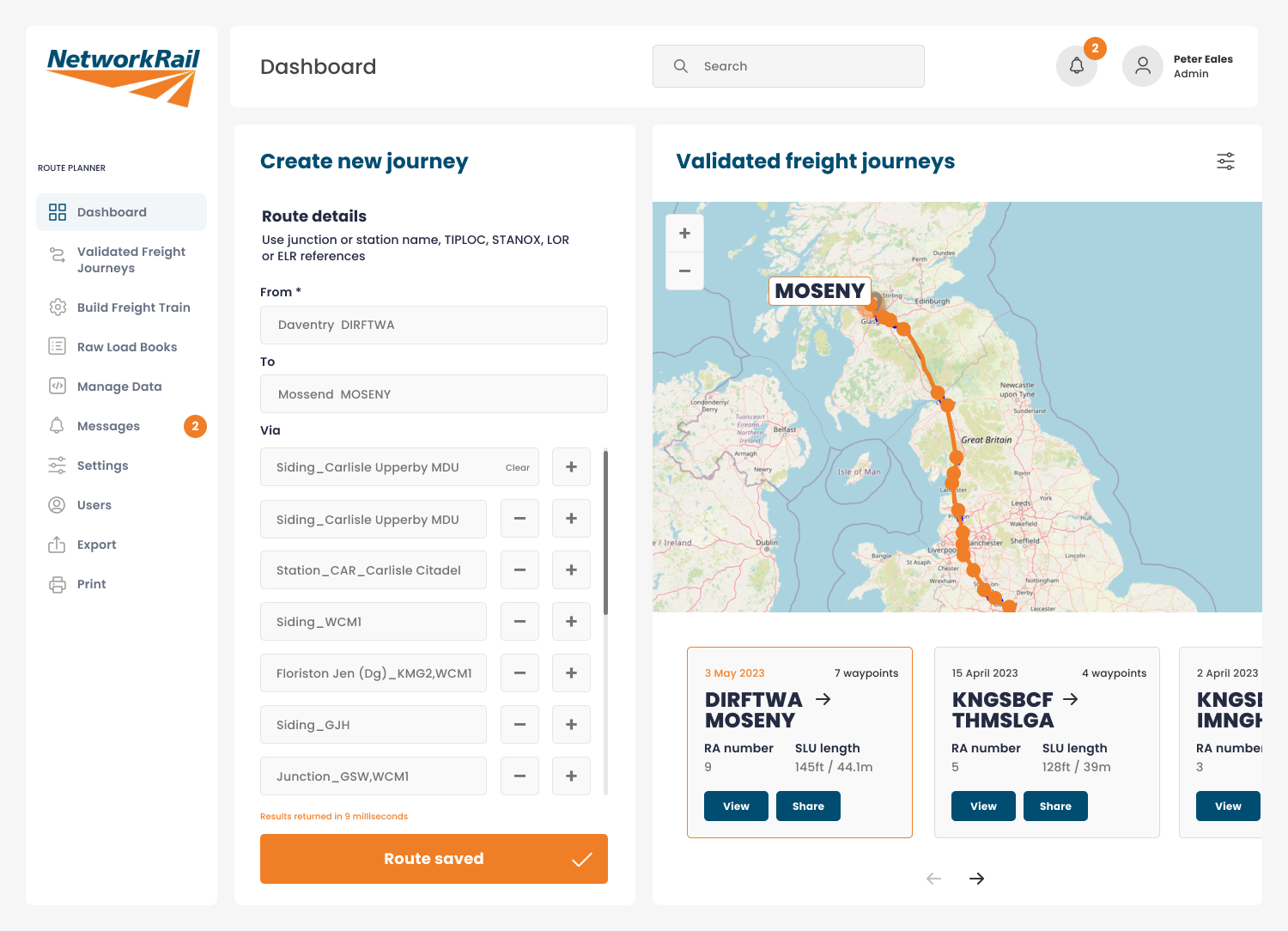 Network Rail Dashboard Freight Journey